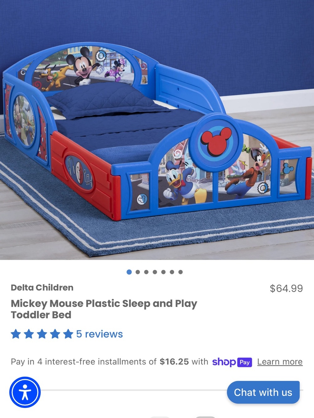 Delta Mickey Mouse Plastic Toddler Bed in Blue and Red